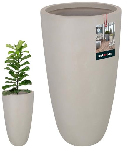 KOTARBAU® Pot de fleurs haut - En fibre d'argile - Ecolite - Gris - Hauteur : 62 cm - Diamètre : 32 cm - Moderne - Aspect béton - Grand vase de sol - Pour salon, jardin, balcon - Beaux vases