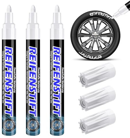 Hsypti 3 bolígrafos de pintura para neumáticos de coche, color blanco, alta capacidad, resistente al agua, rotulador de neumáticos de coche, moto, etc