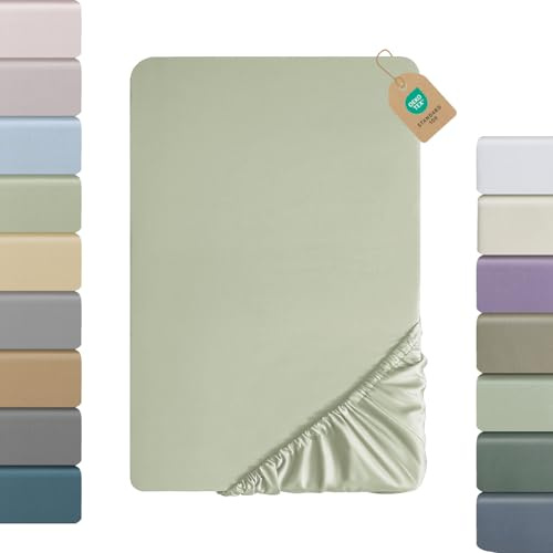 SOULFUL Satin Spannbettlaken 160x200cm Baumwolle Oeko-TEX Apfelgrün | 100% Langstapelige Baumwolle Kühlend Seidig Luxus Spannbettlaken bis 25cm Matratzenhöhe für Allergiker Geeignet
