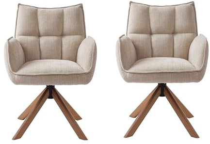 Armlehnstuhl >Marilla< 2er-Set mit drehbarer Sitzschale, Chenille-Bezug in leinen-beige, Waffelsteppung, Spidergestell, Taschenfederkern, 100% FSC zertifiziert, Stellmaß ca. 59x86x65 (BxHxT)