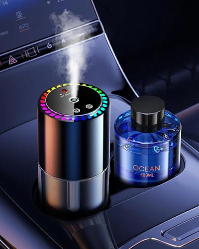 160ml Musiklevel Auto Lufterfrischer mit 160ml Parfüms (Colognee), Auto Duft, Ultraschall-Zerstäuber, Intelligente 3 Modi, Auto EIN-/AUS, Eingebauter Akku, Auto Aroma Diffusor Hält 12 Monate BJ-792