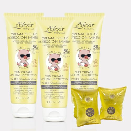Elifexir Baby Care | Crema solare Minerale Bambini e Neonati | Protezione solare UVA, UVB e IR-A SPF 50+ | Filtri 100% Minerali | 99% Ingredienti Naturali | Resistente all'acqua | Confezione da 3 +