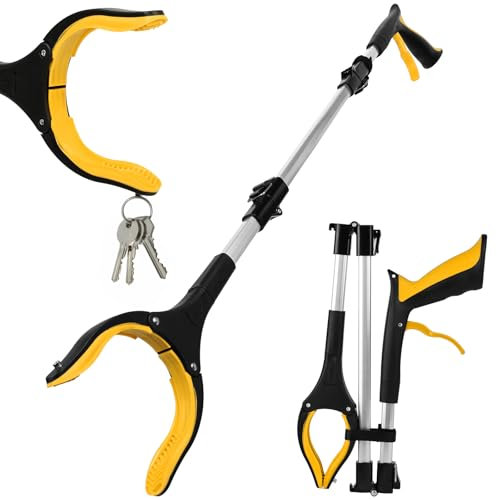 Adiwo Pinza Larga, 91cm Plegable Herramienta Captura, Pinzas Extensibles Larga, 360 ° Cabeza giratoria, Pinza Recoger Basura con Puntas Magnéticas, para los Viejos, Discapacitados, Amarillo
