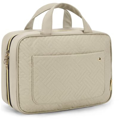BAGSMART Hanging Travel Toiletry Bag 360° Hook for Full Size Bottle, Large | Women's Wash Bag & Makeup Toiletries Organiser, Large Capacity Travel Holiday Accessories, Camel