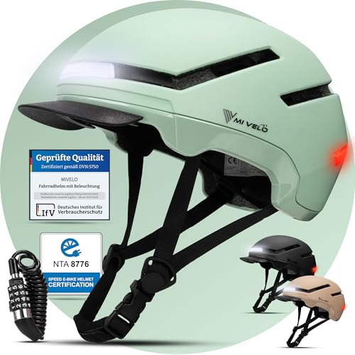 MIVELO Fahrradhelm Damen Herren Erwachsene mit Licht inkl. Helmschloss, NTA Zertifiziert bis 45km/h, Helm geeignet für E-Bike & S-Pedelec, Radhelm Ultraleicht & sicher, Unisex (Mint, L (57-61cm))
