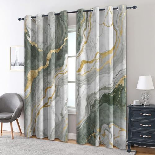 Generisch Grau Marmor Vorhänge Blickdicht Gardinen mit Ösen, Abstrakt Modern Deko Muster Wohnzimmer Schlafzimmer Fenster Verdunklungsvorhänge, H 166 x B 75 cm 2er Set (D5-55)