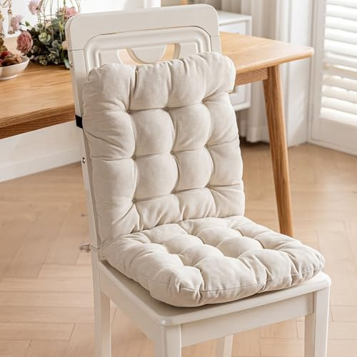 UWOBTN Sitzkissen Stuhlkissen mit Rückenteil für Outdoor, Indoor, Küchen, Garten，Esszimmer，40×40cm Bürostuhl Stuhlauflage mit Bänder Niedriglehner Sitzpolster(B)