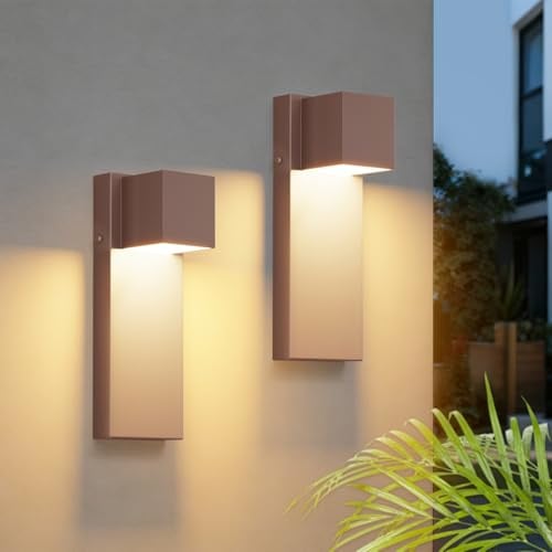 K-Bright LED Aussenlampe 16W,2 Stück Außenlampe 3000K，Rostrot | Edelstahl-Wandleuchte Wasserdicht IP65, Warmweiß Außenwandleuchte, für Innen/Außen, Garage & Korridor