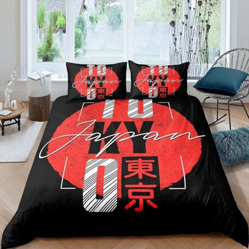 Tokio Bettwäsche 135x200 Japan Bettwäsche Set, 3D Bettbezug Set Weich Microfaser Bettbezüge 2 Teilig Japanisch Wendebettwäsche für Einzelbett, mit 1 Kissenbezug b4975