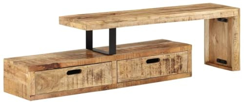 HETFTJN TV Lowboard aus massivem Mangoholz 118-200x30x40 cm Antik-Stil mit Eisenbeinen großzügiger Stauraum fernsehtisch fernsehschrank für Wohnzimmer Schlafzimmer Flur