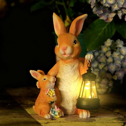 Hekasvm Osterndeko Hase Figuren mit Solar Laterne, Ostern Deko Wasserdicht SolarlampeGartendeko Draußen Wetterfest für Balkon Terrassen, Ostern Geschenke für Frauen Mutter Oma Mädchen (B)