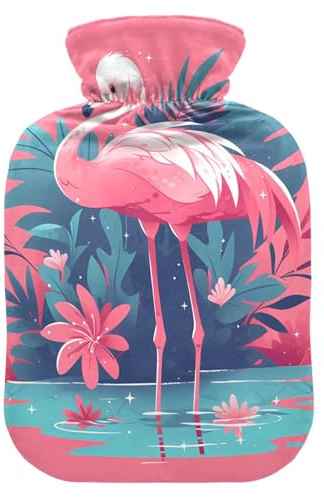 Little Flamingo Wärmflasche mit weichem Bezug, 1L Wärmbeutel für Periodenkrämpfe