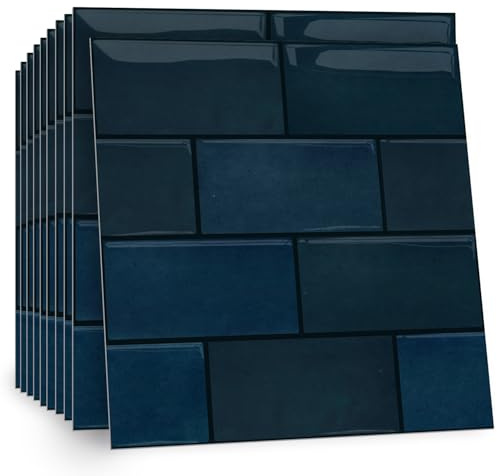 Celestdeco 2D 10 Stück Blau Klebefliesen Küche Kachelaufkleber Fliesenaufkleber Küchenrückwand Fliesen Metro Fliesen Wandfliesen Selbstklebend Bad Küche Keramikfliesen 30 x 30cm
