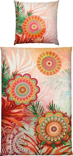 REDBEST Satin Bettwäsche Boho-Chic orange Größe 80x80 cm / 135x200 cm - seidig glatt im Griff, hochwertiger Digitaldruck, mit praktischem Reißverschluss