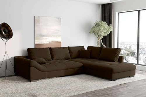 99rooms Terra Ecksofa Polsterecke Eckcouch Velours Kronos Schokolade Ottomane Rechts