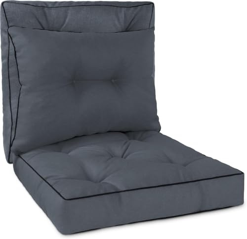 normani Outdoor-Auflagen Set aus 2 oder 3 Kissen | Rücken- & Stuhlkissen für Gartenstuhl & Loungemöbel mit weicher Füllung – Stuhlkissen Made in Europe Dunkelgrau 50x50 + 50x40