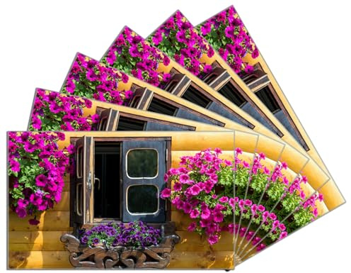 Wallario 6er Set Frühstücksbrettchen aus Glas, Glasunterlage, Glasbrettchen Fenster mit Blütenpracht, Größe 14 x 23 cm, Sicherheitsglas