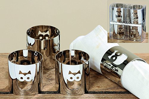 12 Stück Serviettenringe aus Metall Motiv Eule Silber Serviettenhalter Tischdekoration