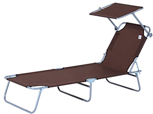 Outsunny Tumbona Plegable Tumbona de Jardín Exterior Reclinable con Toldo Desmontable con Ángulo Regulable Respaldo Ajustable en 4 Niveles para Terraza Piscina Patio 187x58x36 cm Marrón