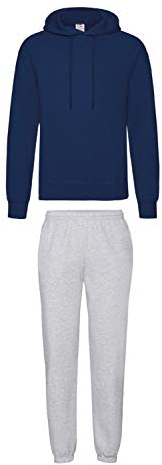 2er-Set Fruit of the Loom Hausanzug Sportanzug Jogginghose & Kapuzensweatshirt (M, Grau & Navy)