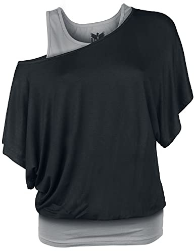 Black Premium by EMP Damen grau-schwarzes T-Shirt im Double-Layer-Look XS