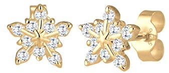 Elli Ohrringe Damen Schneeflocken Motiv Verspielt mit Zirkonia aus 925 Sterling Silber vergoldet