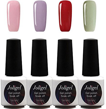 JOLIGEL Nagel Gels Lacke UV LED Nagellack Set 4pcs 7,3 ML Soak Off Semi-Permanent für Maniküre, 4 Pastellfarben, Ungiftig Naturharz, 04 (Rosa/Violett/Rot/Grüne Jade)