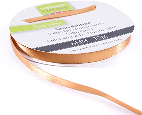 Vaessen Creative 301002-1021 Satinband Hellbraun, 6 mm x 10 Meter, Schleifenband, Dekoband, Geschenkband und Stoffband für Hochzeit, Taufe und Geburtstagsgeschenke, 6MM