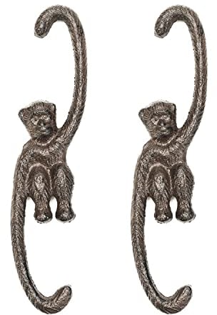 Sungmor Cast Iron Plant Hangers, 2PC Monkey Hooks, 7.9 Inch Length Large Planter Hanger, Ceiling Extender Hooks for Hanging Flower Basket, Macrame Plant Holder, Lantern, Windchime
