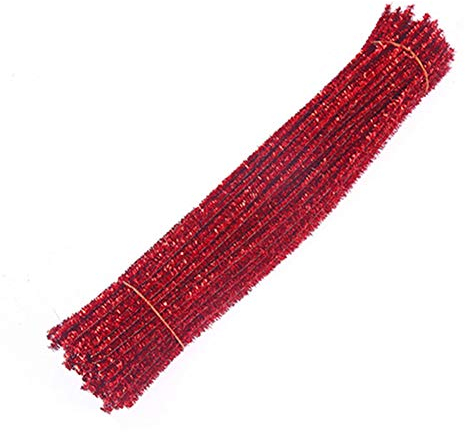 Egurs 100 Stück Glitzer Pfeifenreiniger Bunte Pfeifenputzer für Kinder zum Basteln Farbig Dekor für DIY Handwerk Dekorationen 30cm Rot