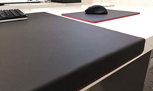 Gewinkelte Schreibtischunterlage mit Kantenschutz Echt Leder Schwarz mit roten Absatz 90 x 47cm Echt Rindsleder glatt. Ohne Mousepad