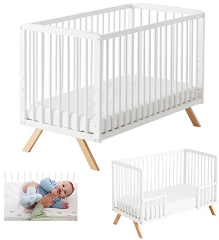 COOL · DREAMS Cuna Bebe Convertible en Cama Nuru. Incluye Kit colecho para unir la Cuna a la Cama con Seguridad y Las barandillas Blancas para convertirla en Cama. con normativa Europea CoolDreams
