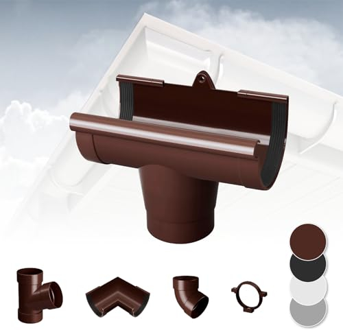 RAINWAY L Regenrinnen System (Rinnenstutze braun) - PVC-U Kunststoff in 4 Farben, für Dachflächen > 100m² empfohlen, Ablauf Ablaufstutzen Einhangstutzen