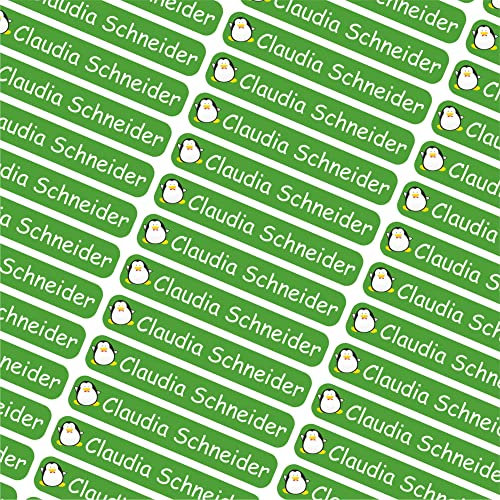 Indigos UG Namensaufkleber Kinder Schule - 43x7mm - 074 - Pinguin - Etiketten selbstklebend - 60 personalisierte Aufkleber für Kindergarten, Stifte, Bücher, Brotdose, Federmappe, Lineale & Spielzeug