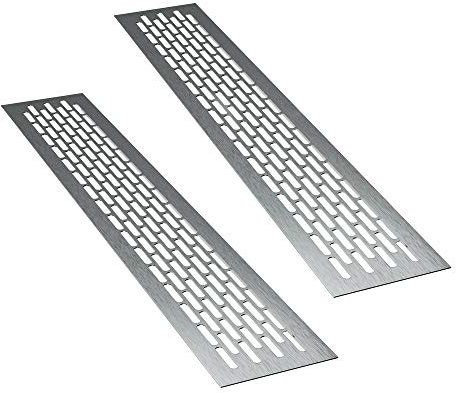 sossai® Rejillas de ventilación de aluminio - Alucratis (2 piezas) | Rectangular - dimensiones: 48 x 8 cm | Color: inox | rejilla de aire