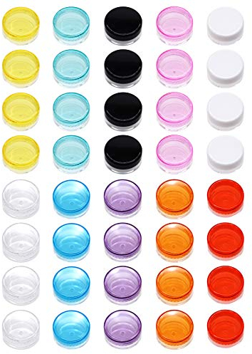 PUDSIRN Lot de 40pots 5g d’échantillons Ronds vides avec Couvercle en Plastique pour crèmes, Vernis à Ongles, baume à lèvres, Gloss à lèvres (10 Couleurs)