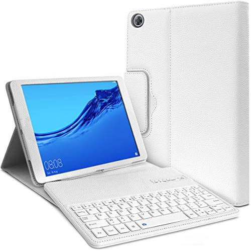 Housse Étui de Protection Blanc avec Clavier Bluetooth Azerty Français pour Huawei Mediapad M5 Lite 10.1