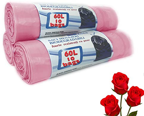 Bin Bags 60L - Roses Scented Bin Bags (60L Count 30 Bags) Bathroom Bin Liners with Drawstring for Pedal Bin Liners, Ideal for Sanitary Disposable Bags