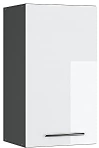 Vicco Hängeschrank Fame-Line, hängender Küchenschrank, Weiß Hochglanz/Anthrazit, 40 cm