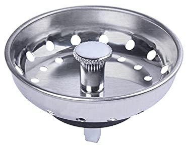 VARNAHOME Kitchen Sink Basket Strainer Replacement, Sink Filter Drain Catcher, for US Standard Drains (3-12 Inch), Premium Brushed Stainless Steel Body WRubber Stopper 1 Pack