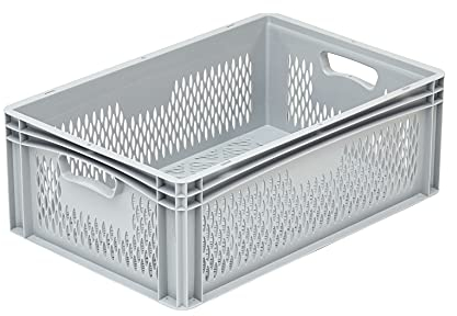 DIE BOX FABRIK Eurobehälter 600x400x220mm | perforierte Box | Aufbewahrungsbox | Kunststoff Kisten | Lagerbehälter mit Griffen | robuste Stapelbox | Eurokiste | Mehrwegbehälter