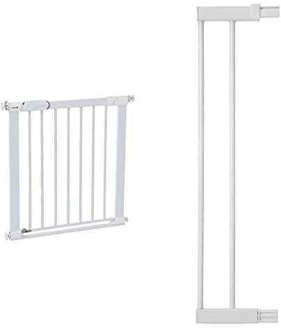 Safety 1st Flat Step Treppenschutzgitter, 73-80 cm, weiß & Treppenschutzgitter Verlängerung, für Safety 1st und SecureTech Türschutzgitter Flat Step, 14 cm, weiß