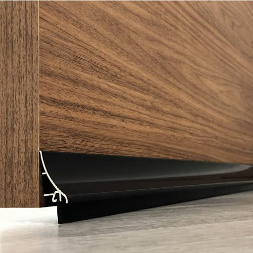 Tira de sellado Burlete bajo puerta de aluminio con doble alero deflector para desvío del agua 100cm (negro) aislante de labio de caucho flexible. Anti-polvo/anti-ruido/anti-bug de sellado a prueba