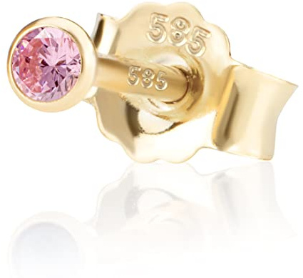 NKlaus Einzel 2,5mm 585 Gelb Gold 14 Karat Ohrstecker Kristall Zirkonia Pink Butterfly Verschluss Damen Mädchen 11003
