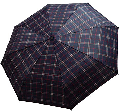 H.DUE.O Faltbarer Regenschirm Winddicht Ultra+ Robust. Automatischer Regenschirm zum Öffnen des Schließens. Klassisches Schottisches Muster, verstärkter Reißverschluss [OXFORD], SCHOTTISCH BLAU,