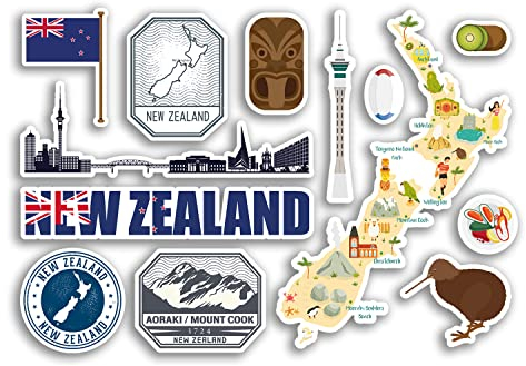 A5 Aufkleberbogen Neuseeland Vinyl Aufkleber – Sehenswürdigkeiten Karte Kultur Land Urlaub Flagge Reise #78489