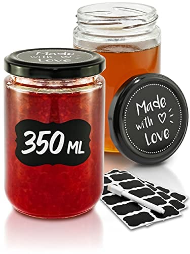 Praknu 12 Pots à Confiture de 350ml - Avec Étiquettes et Marqueur - Hermétique - Lavable au Lave-vaisselle - Idéal comme Cadeau