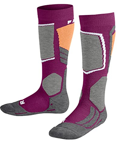 FALKE Unisex Kinder Skisocken SK2 Intermediate K Kh Wolle Funktionsmaterial warm dick 1 Paar, Lila Radiant Orchid 8692, 35-38
