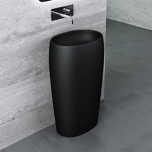 Mai & Mai Lavabo Lavandino a Colonna 53.5x36x85cm, Lavandino da Terra per Bagni in Minerale Fuso, Ovale Nero Colossum32
