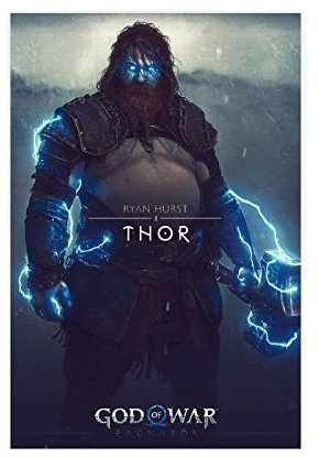FABIVA Thor God of War Ragnarök Poster Leinwand Poster Wandkunst Dekor Druck Bild Gemälde für Wohnzimmer Schlafzimmer Dekoration Rahmen Stil 08x12inch (20x30cm)
